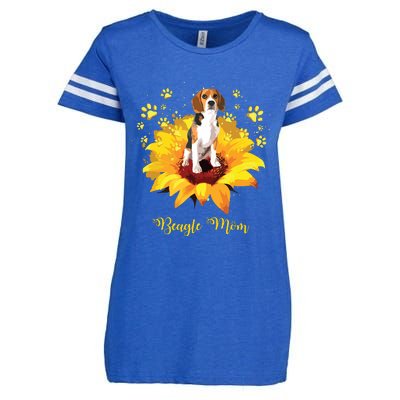 Beagle Mom Sunflower With Dog Paw Mothers Day Enza Ladies Jersey Football T-Shirt