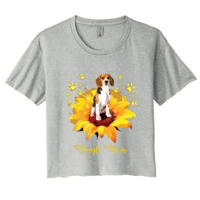 Beagle Mom Sunflower With Dog Paw Mothers Day Women's Crop Top Tee