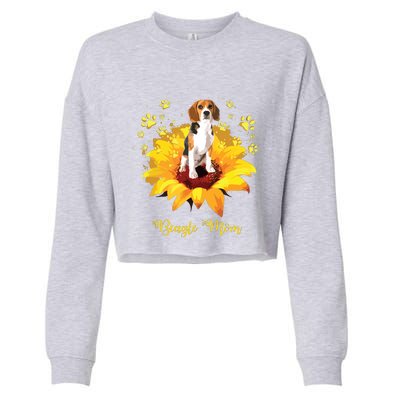 Beagle Mom Sunflower With Dog Paw Mothers Day Cropped Pullover Crew