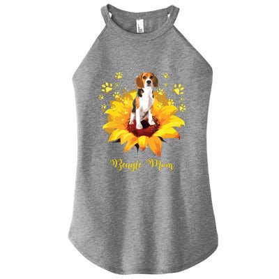 Beagle Mom Sunflower With Dog Paw Mothers Day Women's Perfect Tri Rocker Tank