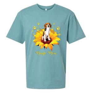 Beagle Mom Sunflower With Dog Paw Mothers Day Sueded Cloud Jersey T-Shirt