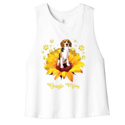 Beagle Mom Sunflower With Dog Paw Mothers Day Women's Racerback Cropped Tank