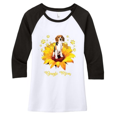 Beagle Mom Sunflower With Dog Paw Mothers Day Women's Tri-Blend 3/4-Sleeve Raglan Shirt