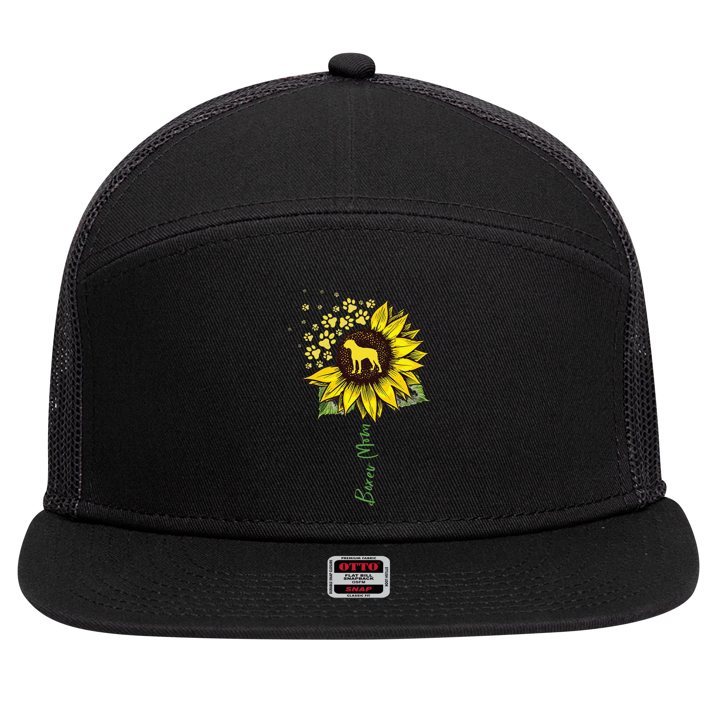 Boxer Mom Sunflower Boxer Dog Gifts Dog Mom Mama 7 Panel Mesh Trucker Snapback Hat