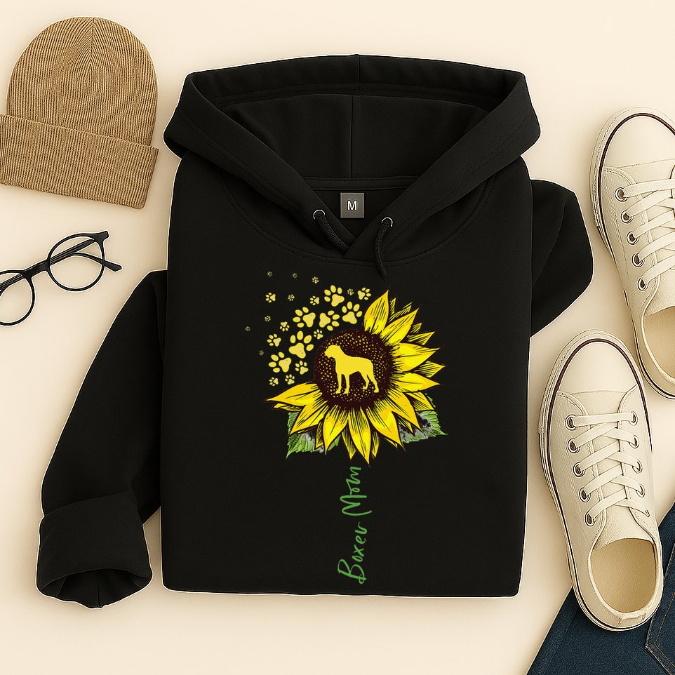 Boxer Mom Sunflower Boxer Dog Gifts Dog Mom Mama Hoodie