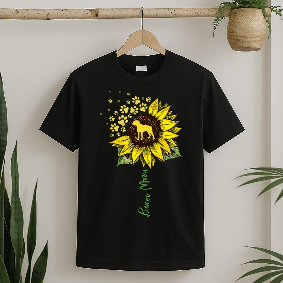 Boxer Mom Sunflower Boxer Dog Gifts Dog Mom Mama T-Shirt