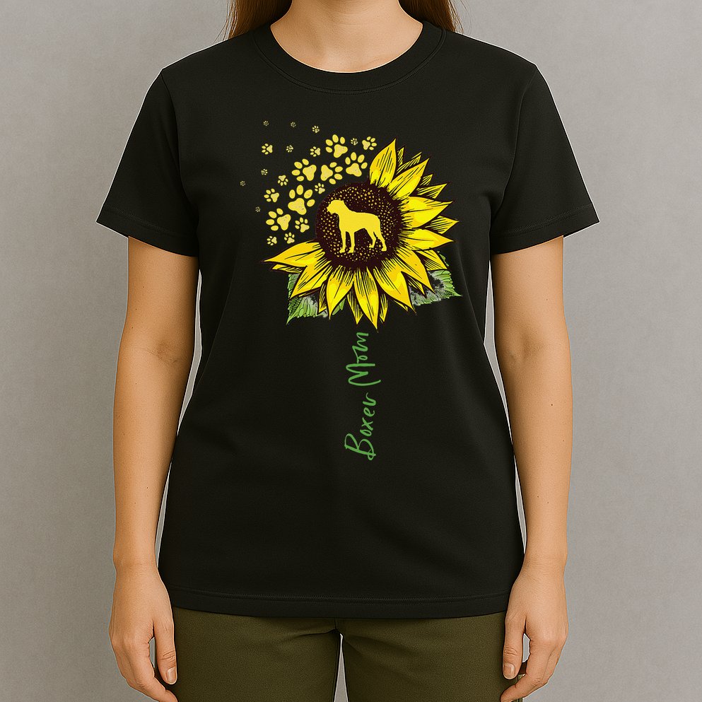 Boxer Mom Sunflower Boxer Dog Gifts Dog Mom Mama T-Shirt