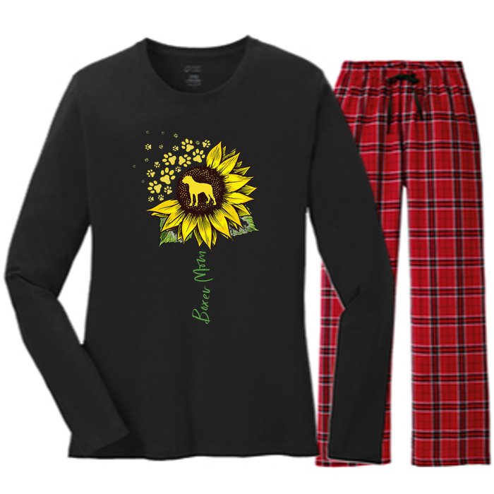 Boxer Mom Sunflower Boxer Dog Gifts Dog Mom Mama Women's Long Sleeve Flannel Pajama Set 