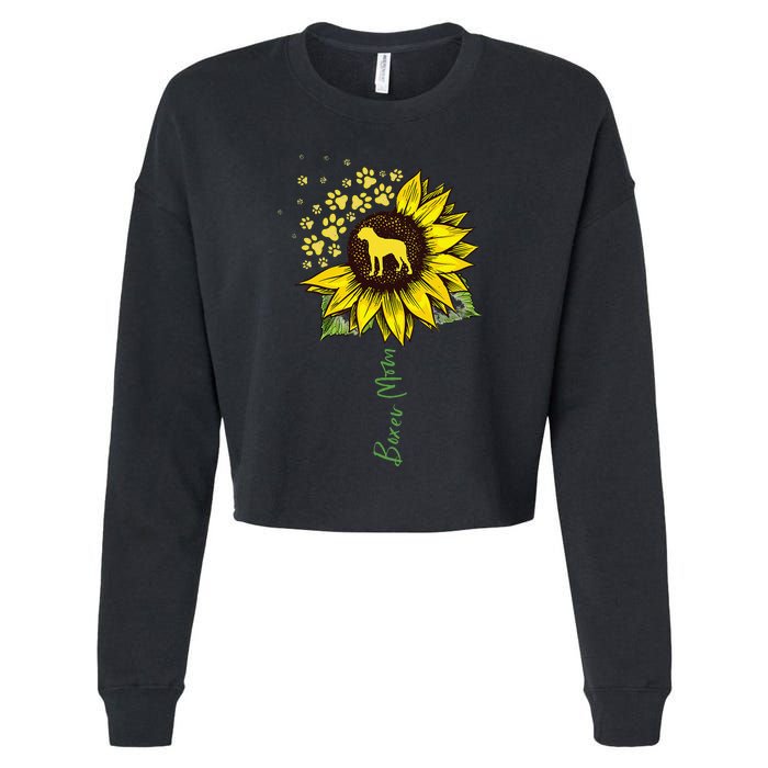 Boxer Mom Sunflower Boxer Dog Gifts Dog Mom Mama Cropped Pullover Crew