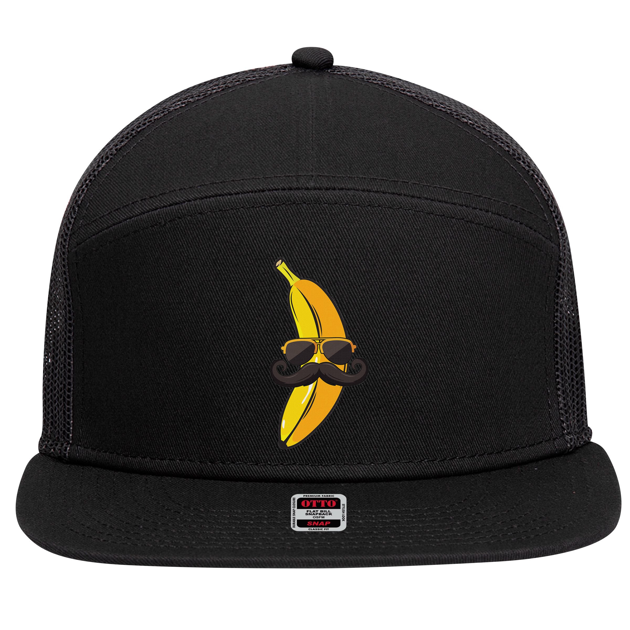 Banana Mustache Sunglasses Face Funny Fruit Cool Banana 7 Panel Mesh Trucker Snapback Hat