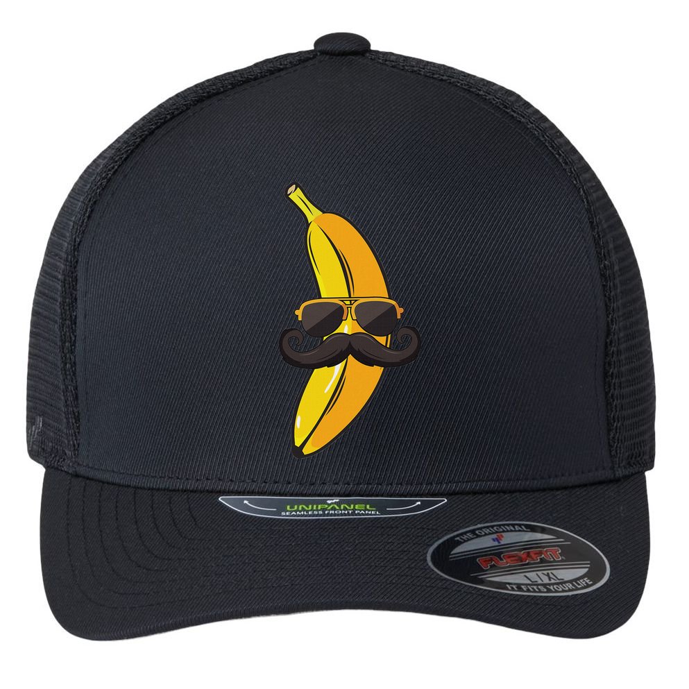 Banana Mustache Sunglasses Face Funny Fruit Cool Banana Flexfit Unipanel Trucker Cap