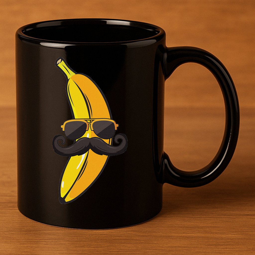Banana Mustache Sunglasses Face Funny Fruit Cool Banana 11oz C Handle Ceramic Mug