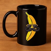 Banana Mustache Sunglasses Face Funny Fruit Cool Banana 11oz C Handle Ceramic Mug