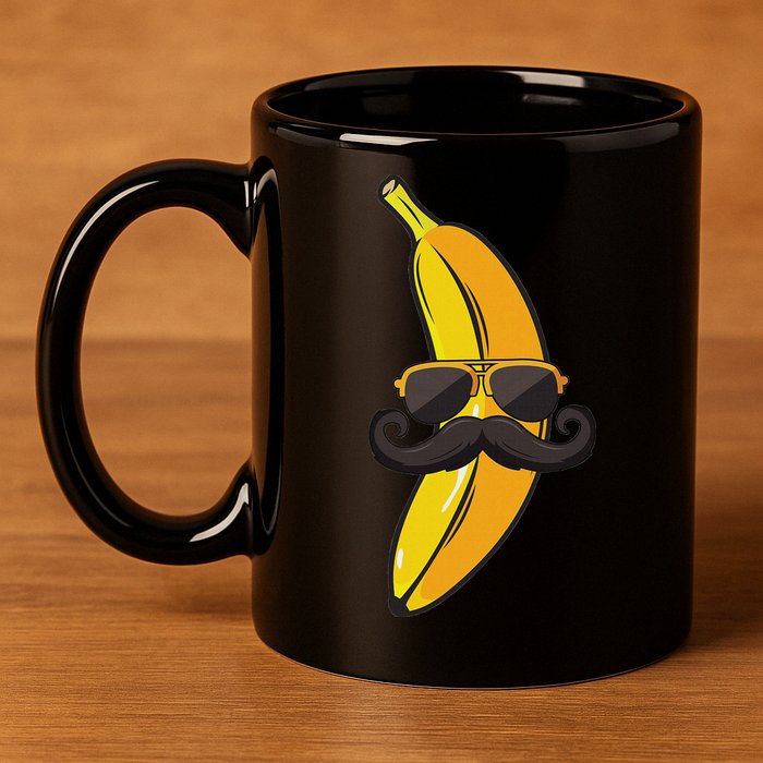 Banana Mustache Sunglasses Face Funny Fruit Cool Banana 11oz C Handle Ceramic Mug
