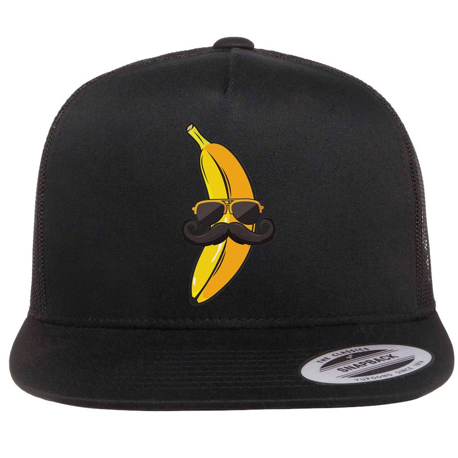 Banana Mustache Sunglasses Face Funny Fruit Cool Banana Flat Bill Trucker Hat