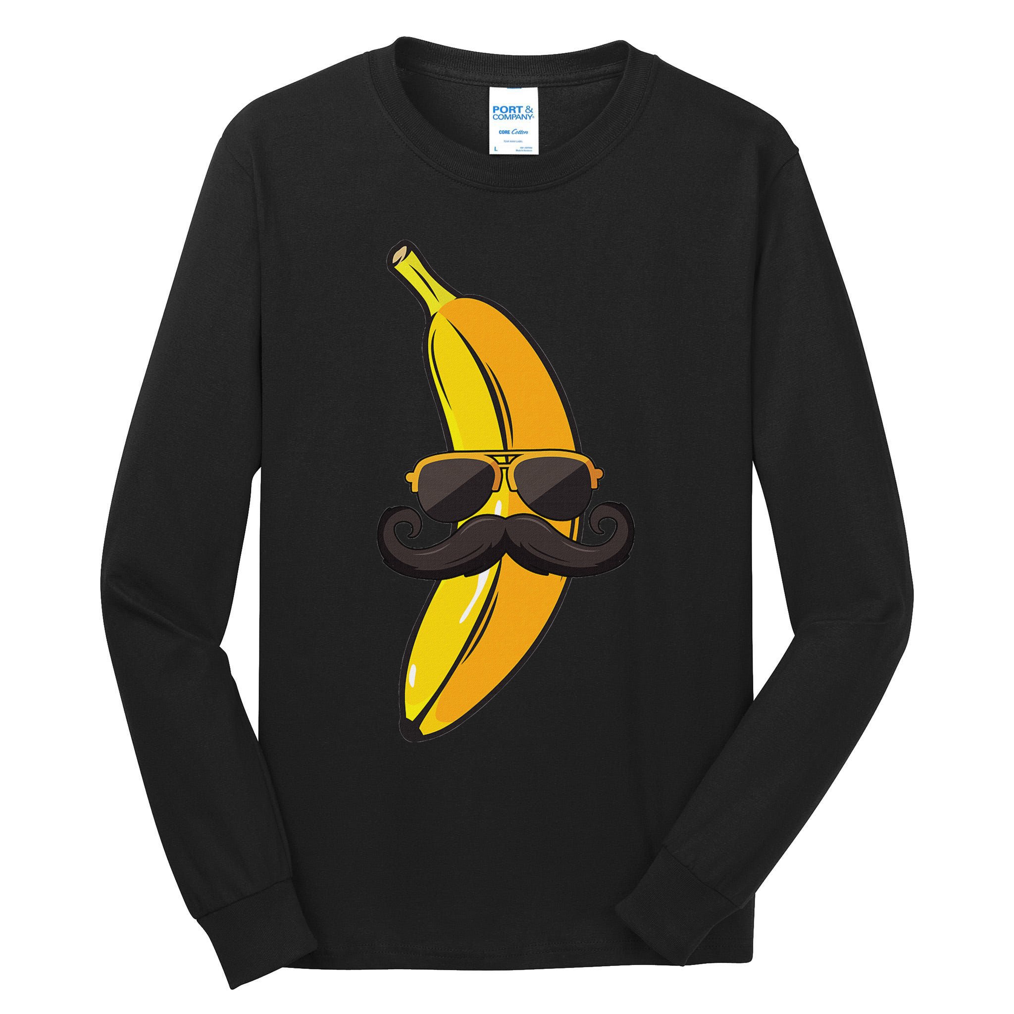 Banana Mustache Sunglasses Face Funny Fruit Cool Banana Tall Long Sleeve T-Shirt