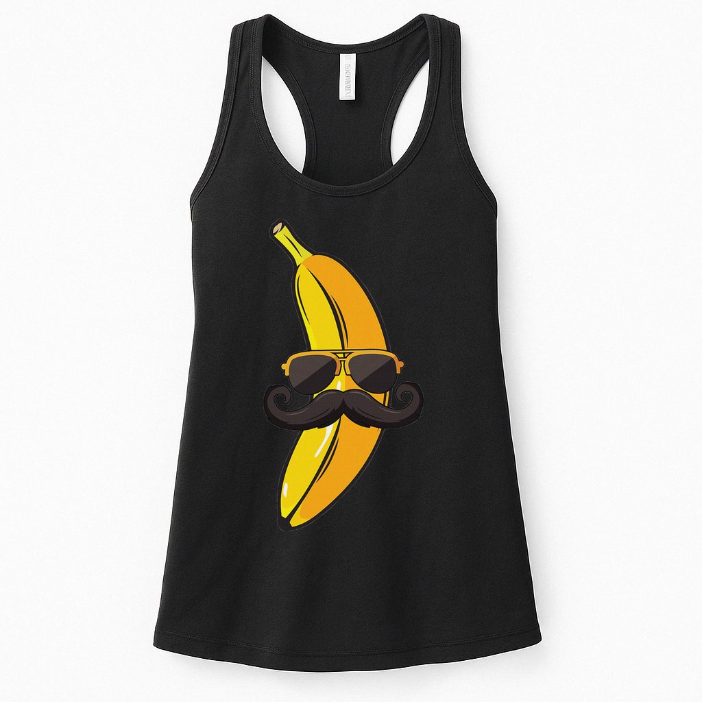 Banana Mustache Sunglasses Face Funny Fruit Cool Banana Womens Tank Top