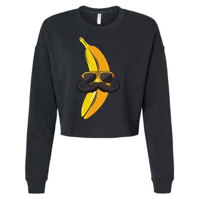 Banana Mustache Sunglasses Face Funny Fruit Cool Banana Cropped Pullover Crew