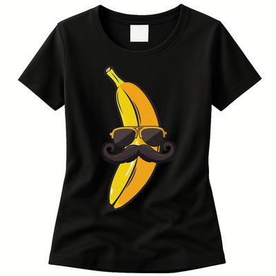 Banana Mustache Sunglasses Face Funny Fruit Cool Banana Womens T-Shirt