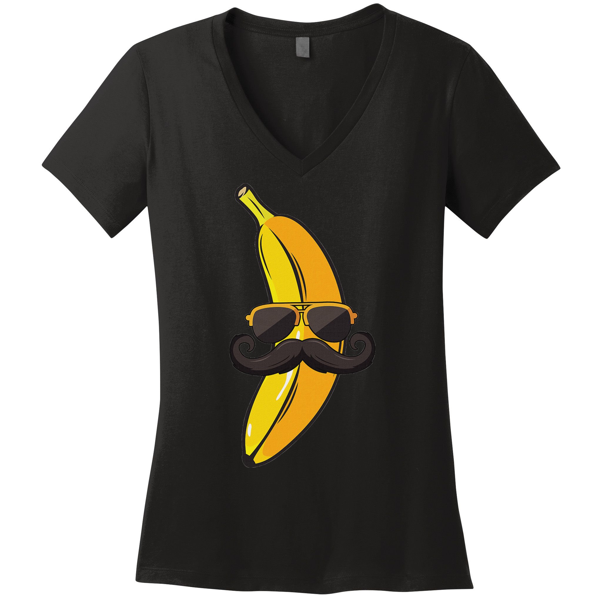 Banana Mustache Sunglasses Face Funny Fruit Cool Banana Women's V-Neck T-Shirt