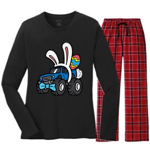 Bunny Monster Truck Bow Tie Cute Easter Boy Toddlers Women's Long Sleeve Flannel Pajama Set 