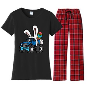 Bunny Monster Truck Bow Tie Cute Easter Boy Toddlers Women's Flannel Pajama Set