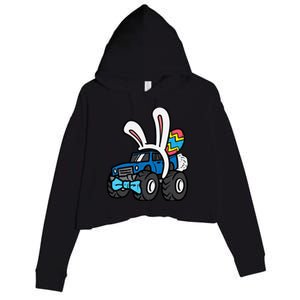 Bunny Monster Truck Bow Tie Cute Easter Boy Toddlers Crop Fleece Hoodie