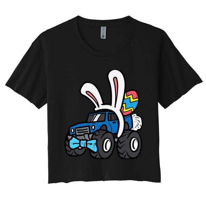 Bunny Monster Truck Bow Tie Cute Easter Boy Toddlers Women's Crop Top Tee