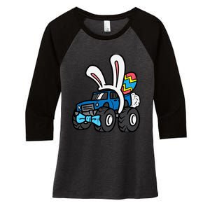 Bunny Monster Truck Bow Tie Cute Easter Boy Toddlers Women's Tri-Blend 3/4-Sleeve Raglan Shirt