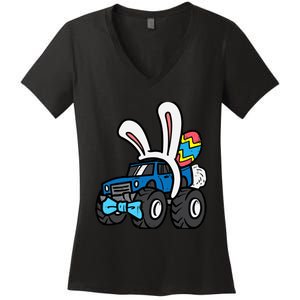 Bunny Monster Truck Bow Tie Cute Easter Boy Toddlers Women's V-Neck T-Shirt