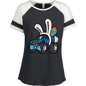 Bunny Monster Truck Bow Tie Cute Easter Boy Toddlers Enza Ladies Jersey Colorblock Tee