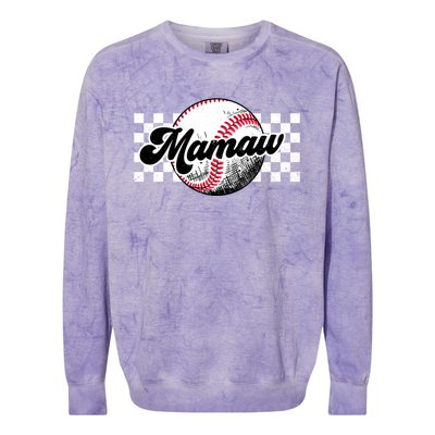 Baseball Mamaw Tball Mamaw Retro Checkered Vintage Family Great Gift Colorblast Crewneck Sweatshirt