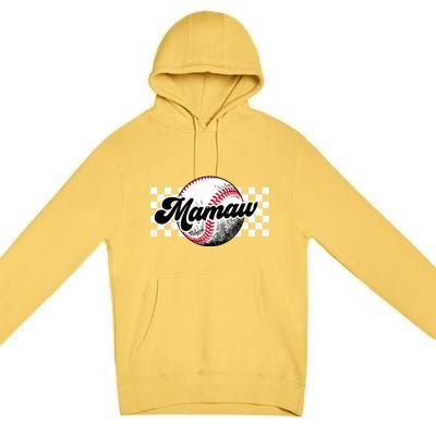 Baseball Mamaw Tball Mamaw Retro Checkered Vintage Family Great Gift Premium Pullover Hoodie