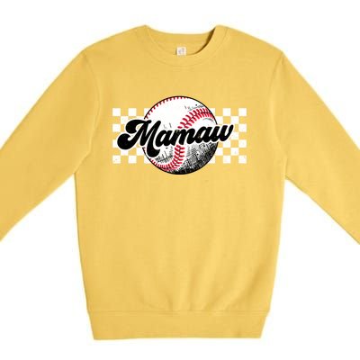 Baseball Mamaw Tball Mamaw Retro Checkered Vintage Family Great Gift Premium Crewneck Sweatshirt