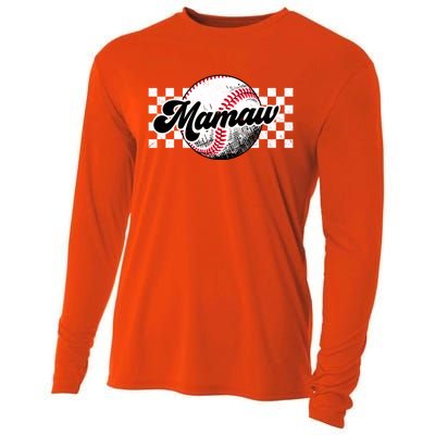 Baseball Mamaw Tball Mamaw Retro Checkered Vintage Family Great Gift Cooling Performance Long Sleeve Crew