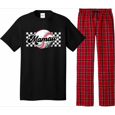 Baseball Mamaw Tball Mamaw Retro Checkered Vintage Family Great Gift Pajama Set