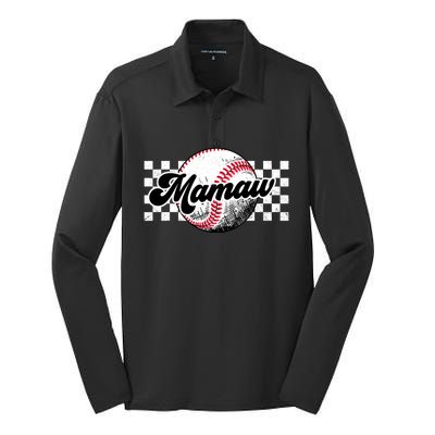 Baseball Mamaw Tball Mamaw Retro Checkered Vintage Family Great Gift Silk Touch Performance Long Sleeve Polo