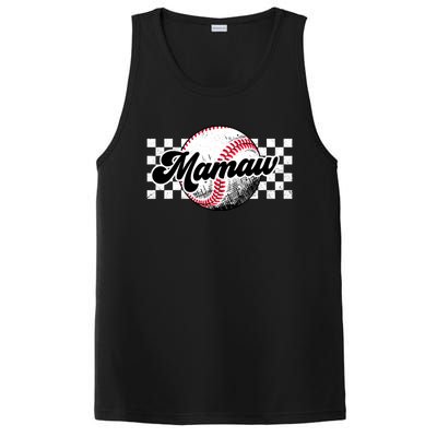 Baseball Mamaw Tball Mamaw Retro Checkered Vintage Family Great Gift PosiCharge Competitor Tank