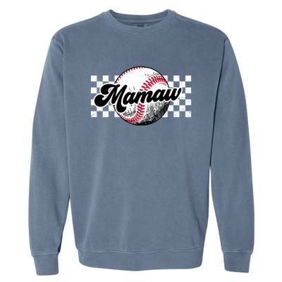 Baseball Mamaw Tball Mamaw Retro Checkered Vintage Family Great Gift Garment-Dyed Sweatshirt