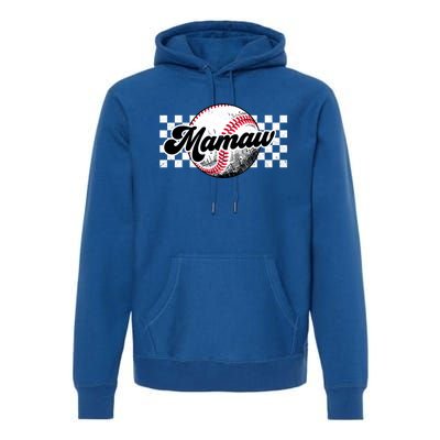 Baseball Mamaw Tball Mamaw Retro Checkered Vintage Family Great Gift Premium Hoodie