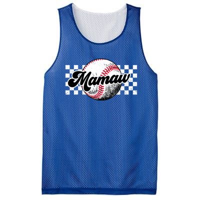 Baseball Mamaw Tball Mamaw Retro Checkered Vintage Family Great Gift Mesh Reversible Basketball Jersey Tank