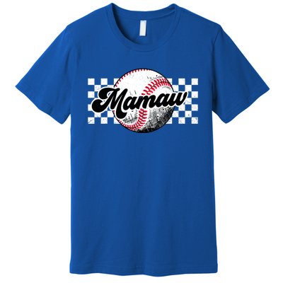 Baseball Mamaw Tball Mamaw Retro Checkered Vintage Family Great Gift Premium T-Shirt