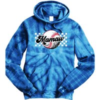 Baseball Mamaw Tball Mamaw Retro Checkered Vintage Family Great Gift Tie Dye Hoodie