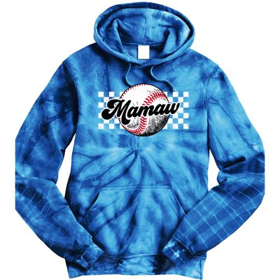 Baseball Mamaw Tball Mamaw Retro Checkered Vintage Family Great Gift Tie Dye Hoodie