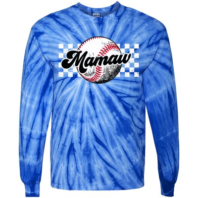 Baseball Mamaw Tball Mamaw Retro Checkered Vintage Family Great Gift Tie-Dye Long Sleeve Shirt