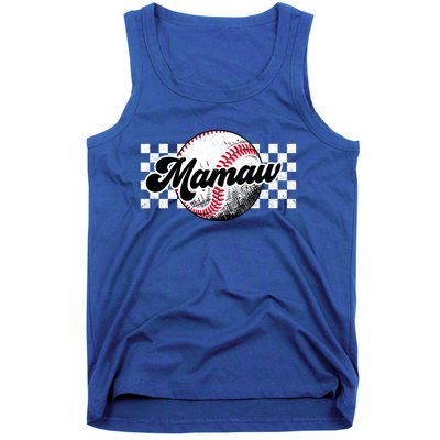 Baseball Mamaw Tball Mamaw Retro Checkered Vintage Family Great Gift Tank Top