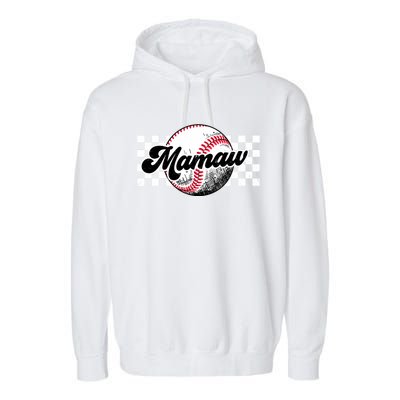 Baseball Mamaw Tball Mamaw Retro Checkered Vintage Family Great Gift Garment-Dyed Fleece Hoodie