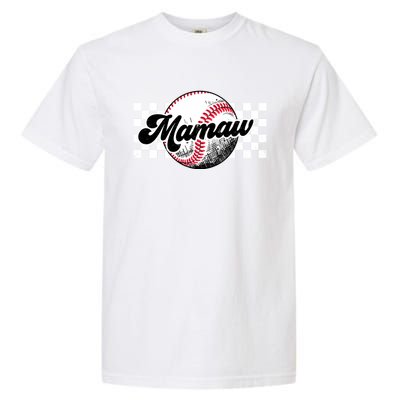 Baseball Mamaw Tball Mamaw Retro Checkered Vintage Family Great Gift Garment-Dyed Heavyweight T-Shirt