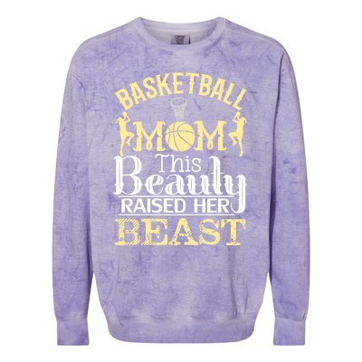 Basketball Mom This Beauty Raised Her Beast Basketball Gift Colorblast Crewneck Sweatshirt