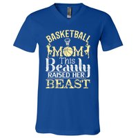 Basketball Mom This Beauty Raised Her Beast Basketball Gift V-Neck T-Shirt